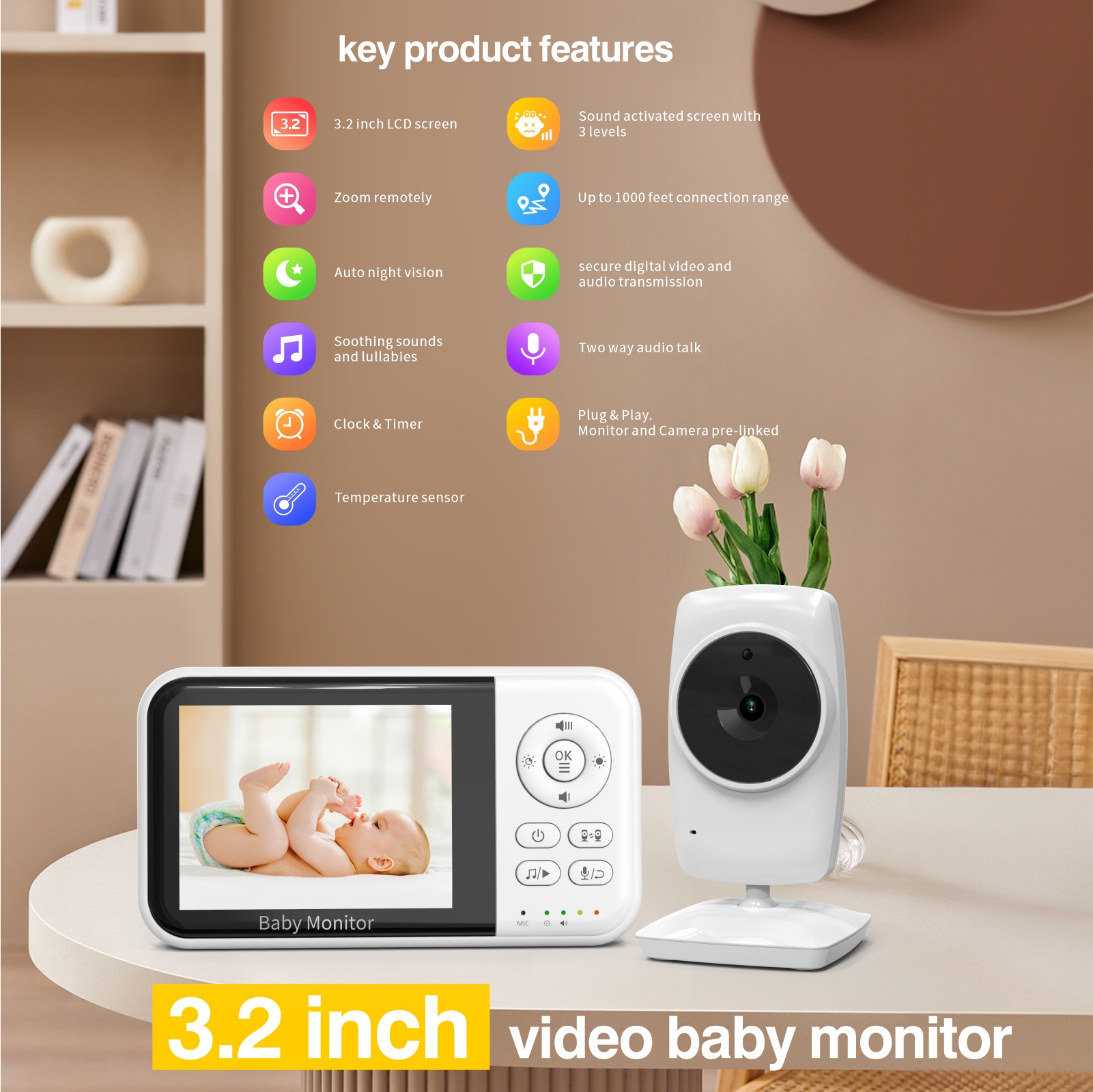 Bestseller 3.2 Inch LCD Baby Monitor Night Vision VOX Two Way Talking 2100Mah Battery Video Baby Monitor Babyfoon Baby Camera